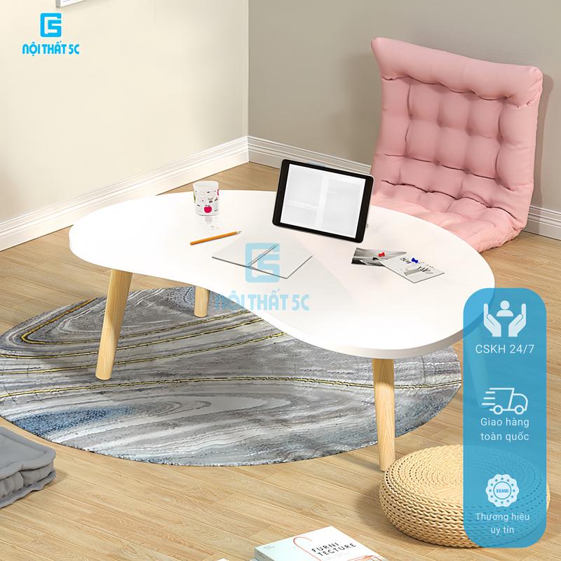 Bàn trà hình hạt đậu chân gỗ tự nhiên thiết kế uốn cong độc đáo, bàn cafe phòng khách ban công decor trang trí [NỘI THẤT 5C]