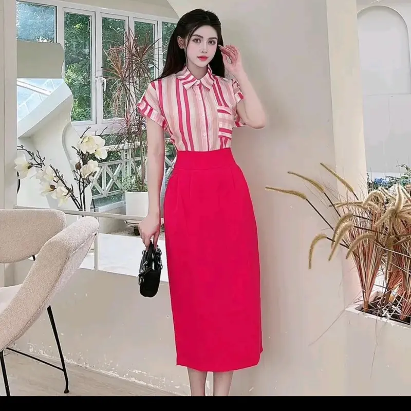 Chân Váy Bút Chì Dài Dáng Bomber 2 túi xẻ sau Nữ Women Voan 2