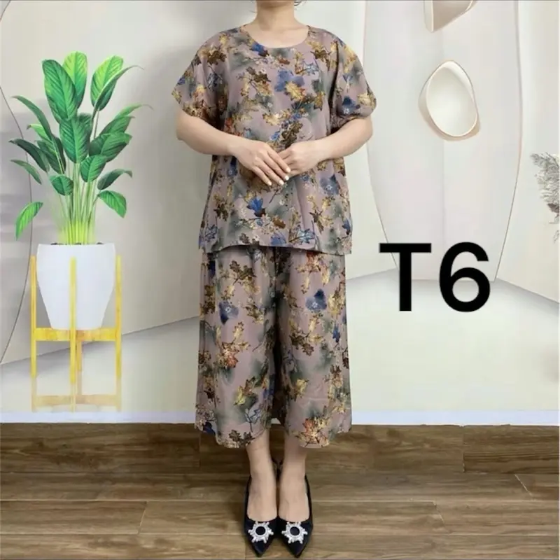 Bộ tôn lanh tặng mẹ mặc mùa hè,mát,mịn,có hoa,hoạ tiết,nữ Nhung Voi 5