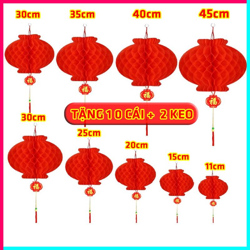 Combo 100 Tặng 10, 50 tặng 5 Cái Đèn Lồng Đỏ mini treo trang trí lễ tết, Giấy nhựa nilon chống nước sẵn đủ size