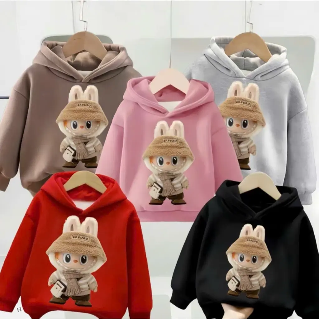 Áo nỉ hoodie dành cho bé trai và bé gái 14-45kg mẫu KHĂN LABUBU. Chất liệu nỉ ấm áp. D51