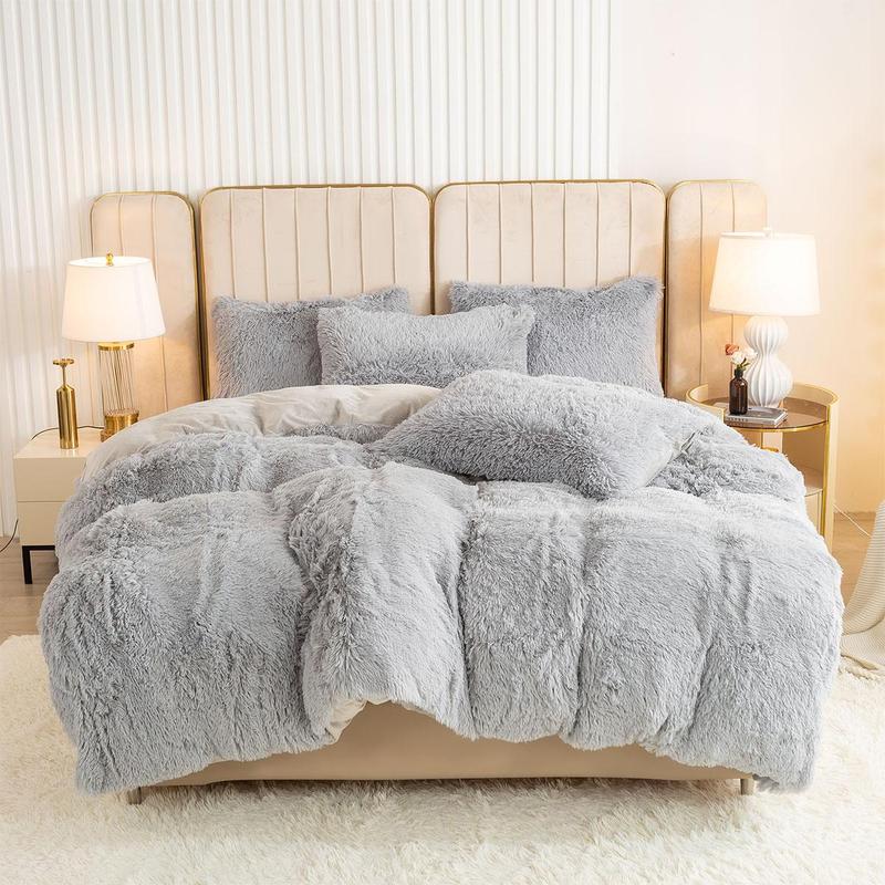 Solid Color Fluffy Duvet Cover Set, 3 Counts/set Soft Comfortable Duvet Cover & Pillowcase without Filler, Bedroom Accessories, Christmas Decor Warm Cozy Plush Bedding Set for Home Bedroom, Bedding Supplies, Christmas Gifts, Christmas Decorations 7