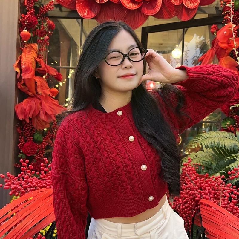  Áo cardigan croptop hoạ tiết vặn thừng phong cách HQ Sully mã A23 Nữ Nữ Women len 