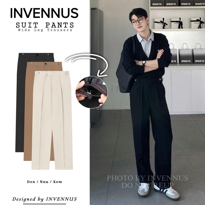 308 - Quần tây ống rộng INVENNUS, Cạp điều chỉnh - Smart Pants - Sidetab, quần âu ống suông phong cách hàn Menswear Nam Đen Nhung