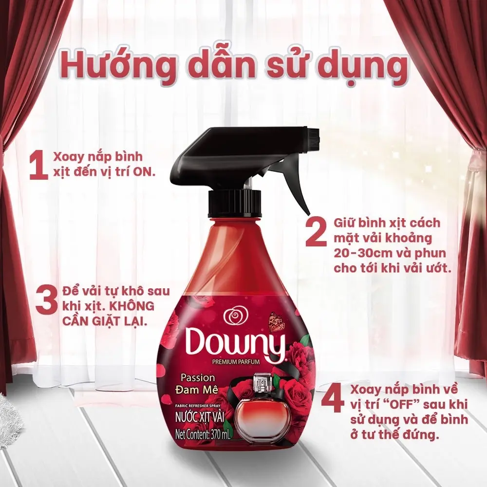 Xịt Vải DOWNY Khử Mùi, Thơm Mát Và Chống Khuẩn 99.9% tức thì 370mL | Hương Nắng Mai/ Huyền Bí/ Đam Mê