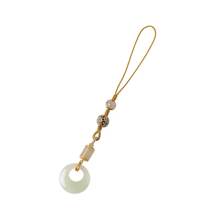dây đeo điện thoại  Mobile Phone Pendant Hetian Jade Peace Buckle Phone Chain Lanyard Sterling Silver Ancient Gold Retro Chinese Style Mobile Phone Pendant for Men and Women Chuỗi trang trí điện thoại 3