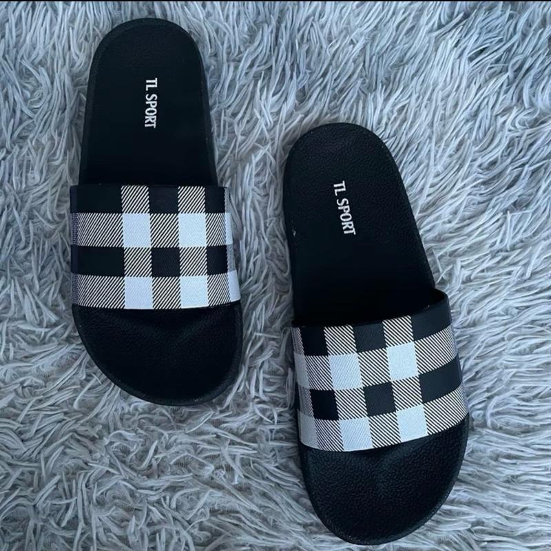 Dép quai ngan nam nữ đủ size thời trang, đế đúc quai nút không dán keo, chống trơn trượt, phù hợp mọi lứa tuổi - Đế Bằng bbr xanh đen bbg lê kẻ caro sọc