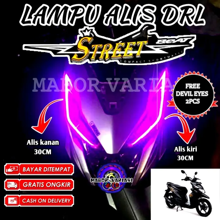 LAMPU ALIS DRL BEAT STREET SEPASANG 30CM KANAN KIRI BONUS DEVIL EYES 2PCS LAMPU VARIASI MOTOR Motorcycle