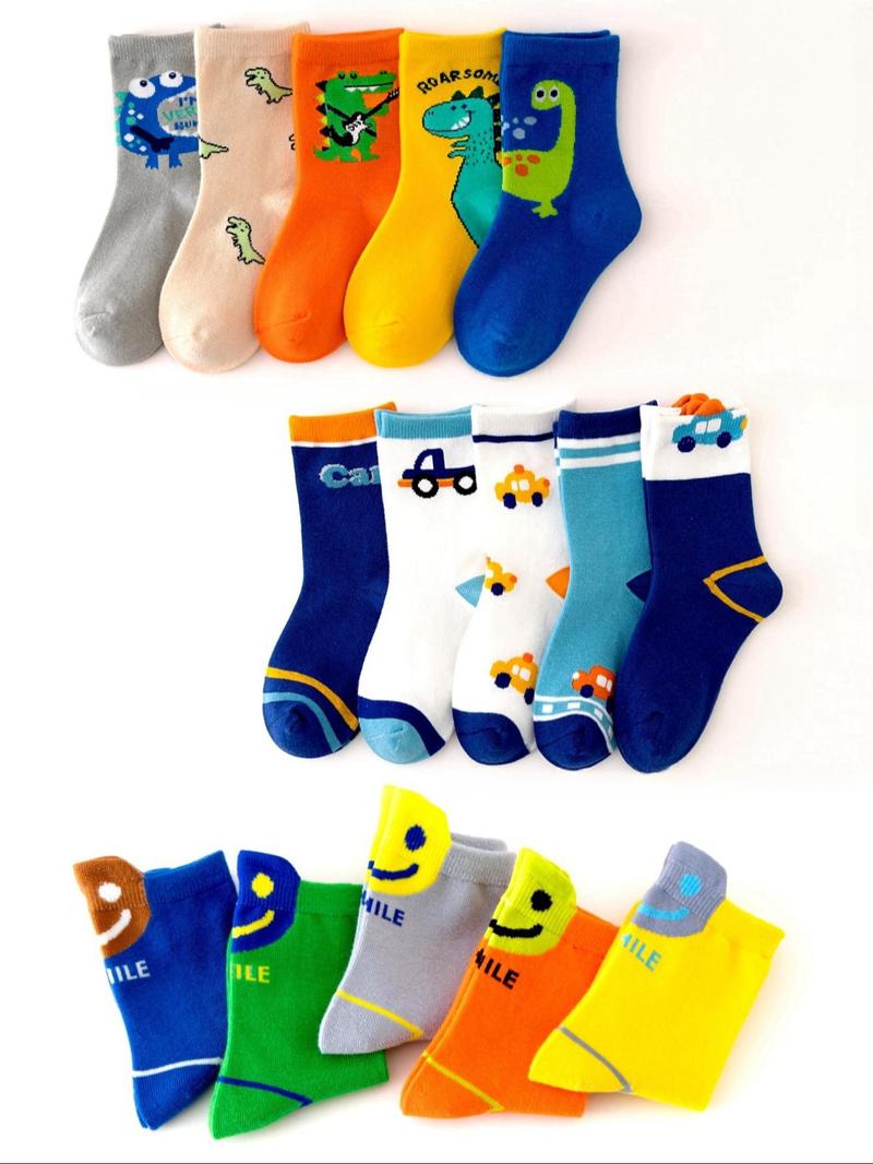 Product Introduction of Boy's 15 Pairs Cartoon Pattern Calf Socks, Casual Cute Soft Comfortable Breathable Socks for Daily Wear, Kid's Socks for All Seasons 2