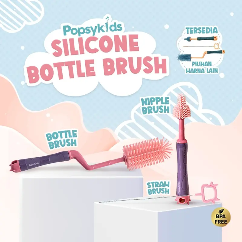 Popsykids Silicone Bottle Brush Set 3 in 1 - Sikat Botol Bayi Silikon 3 in 1 BPA Free Perlengkapan 0