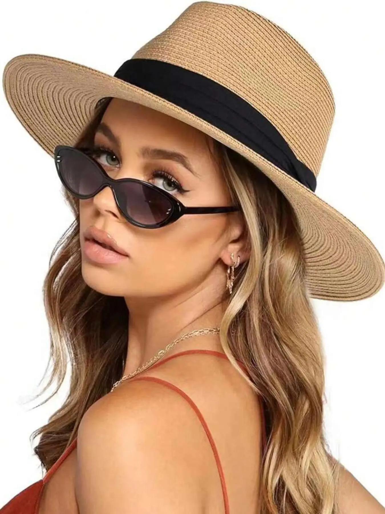 Unisex Simple Style Plain Color Wide Brim Straw Hat, Casual Trendy Straw Hat for Women & Men, Fashion Accessories for Daily Wear
