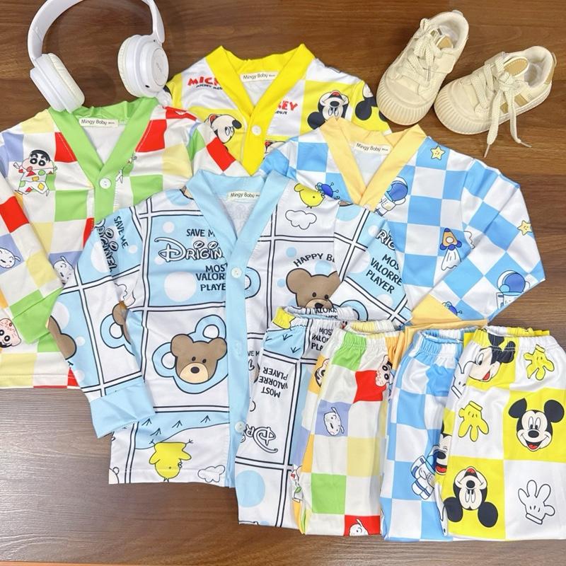 [MinGy BaBy] Bộ áo quần dài tay Pijama in 3D MinGy Baby phối cúc áo- Bộ quần dài áo tay dài Pijama in 3D phối cúc áo hình in sắc nét cho bé trai bé gái siêu xinh mặc nhà đi học đi chơi Thun quần  áo