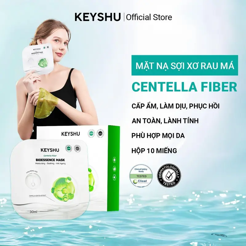 Hộp Mặt Nạ Sợi Xơ Rau Má Centella Fiber KEYSHU 10 Miếng 30ML Dưỡng Ẩm, Làm Mềm Da, Hỗ Trợ Ngăn Ngừa Lão Hóa 2