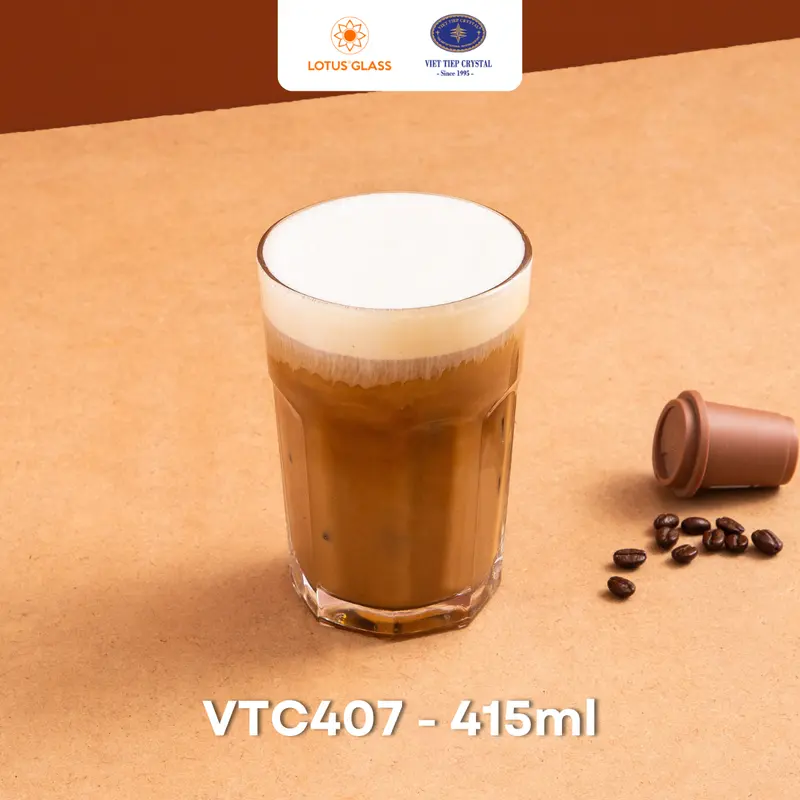 Bộ 6 cốc thủy tinh vát tám cạnh LOTUS GLASS VTC40x cao - trong suốt cao cấp, an toàn, dùng để uống nước ép, sinh tố 5