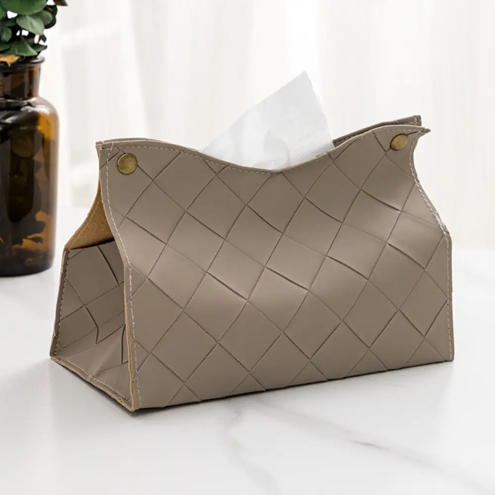 Paper Container PU Leather Woven Plaid Tissue Box Nordic American Car Tissue Box Simple Elegant Napkin Holder Living Room