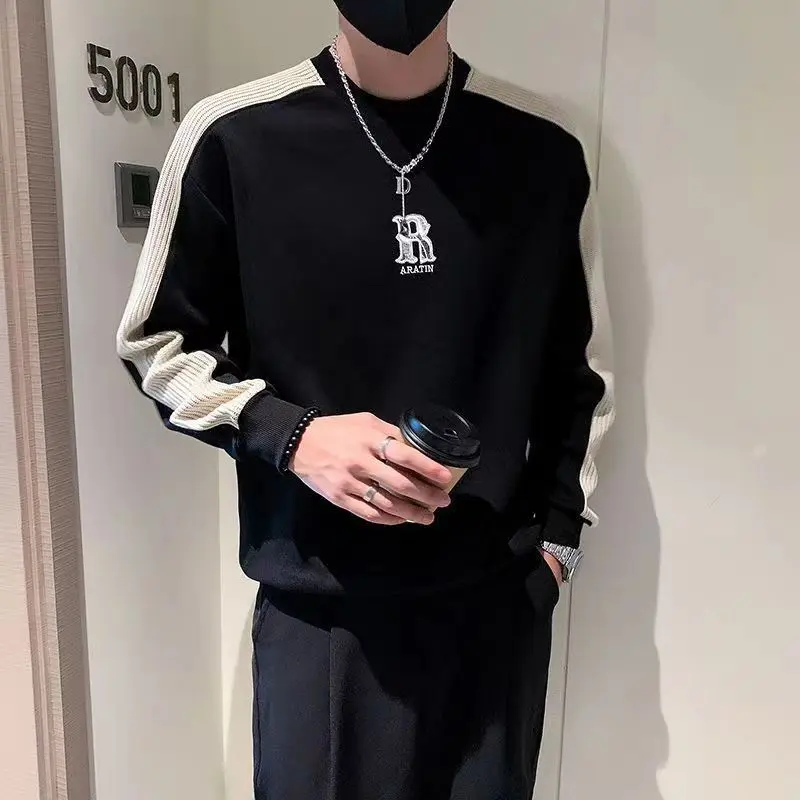 New men fashion brand heavy polish color sweatshirt long sleeve T-shirt Pu handsome coat Menswear Hoodie Sweaters Tops Pullover Casual Human Longsleeve Crewneck Round Neck Lingerie Wetsuit