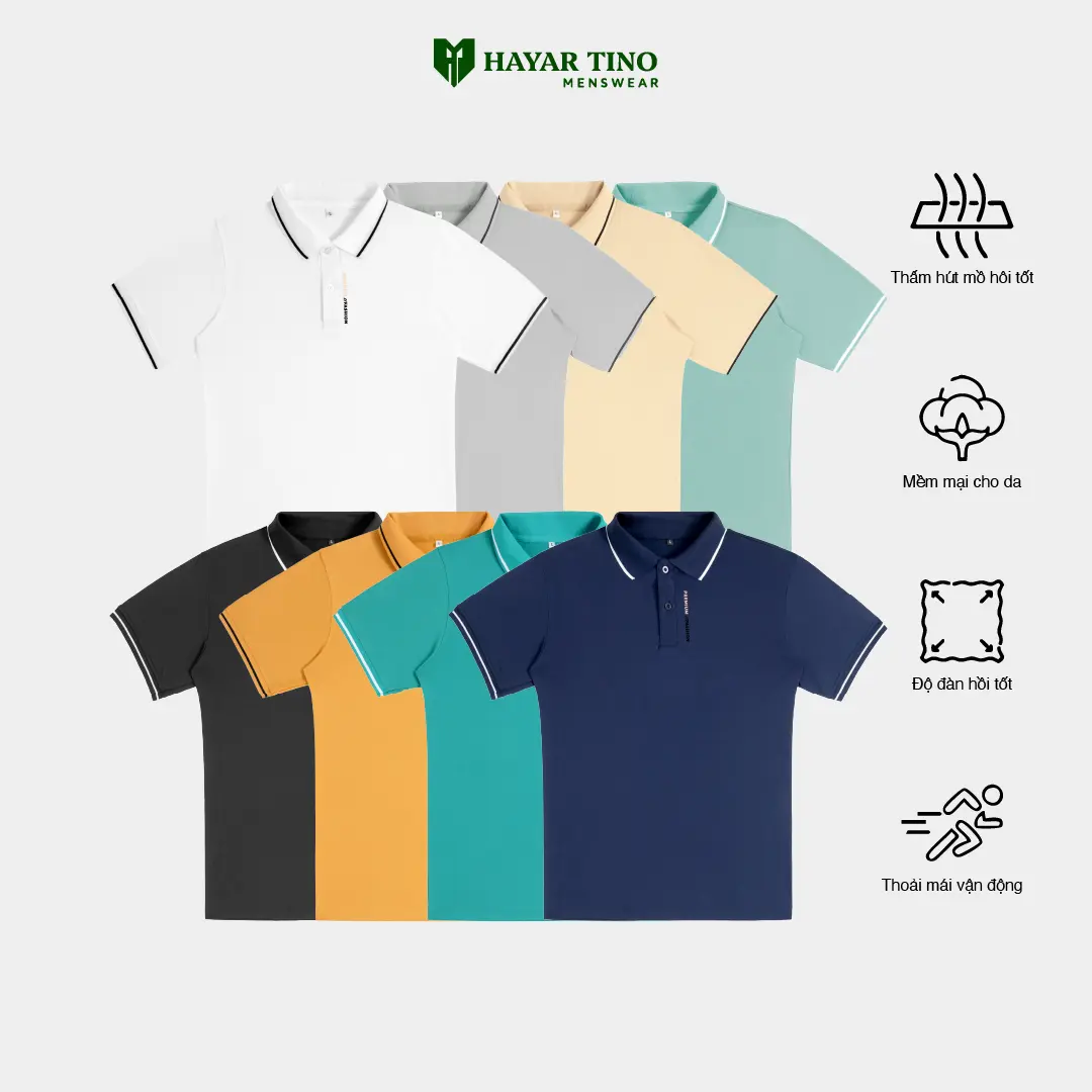 Áo polo Hayar Premium Fashion thoáng khí thoải mái vải poly cá sấu nam tính, sang trọng, thanh lịch