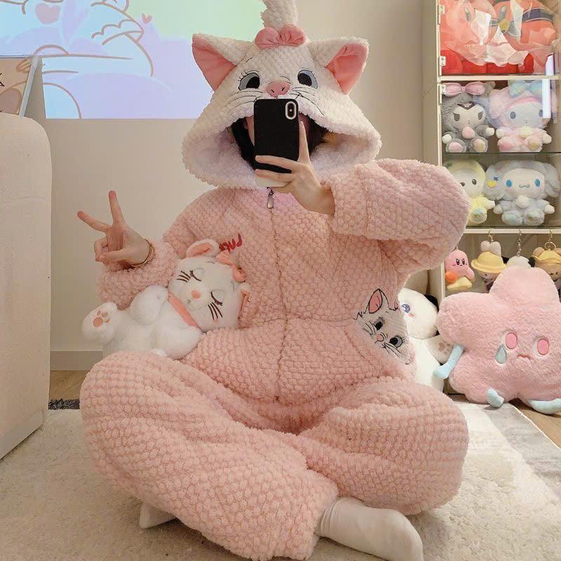 (LUNA) Bộ khoác mũ lông nữ hoạ tiết cute, lông san hô dày dặn siêu đẹp, lông 2 mặt, lotso kuromi, siêu ấm, đẹp mùa đông ấm áp Women Quần Ngủ