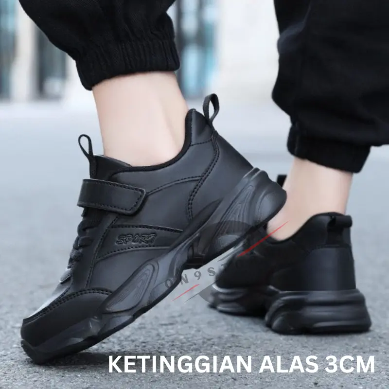Sepatu sekolah full hitam bahan kulit untuk Sd smp sma 3