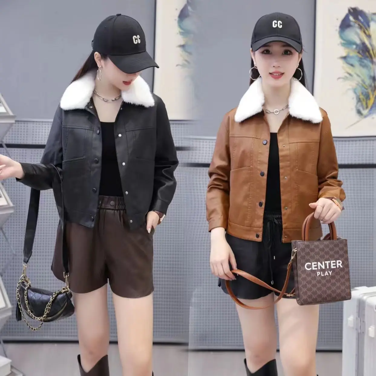 Áo Khoác Cótoui, Haining, Áo Khoác Da Ngắn Nhỏ Áo Khoác Nữ, Lót Lông Cừu, Dày Dặn, Phong Cách Phương Tây, Thích Hợp Cho Mùa Thu Và Mùa Đông, Thời Trang Mới, Áo Khoác Da Thường Ngày
