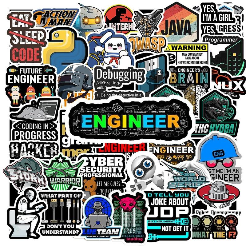 Bộ 50 cái Sticker Developer chống nước, Hình Dán Coder giá rẻ, decal lập trình dán mũ bảo hiểm, laptop, dán xe, vali