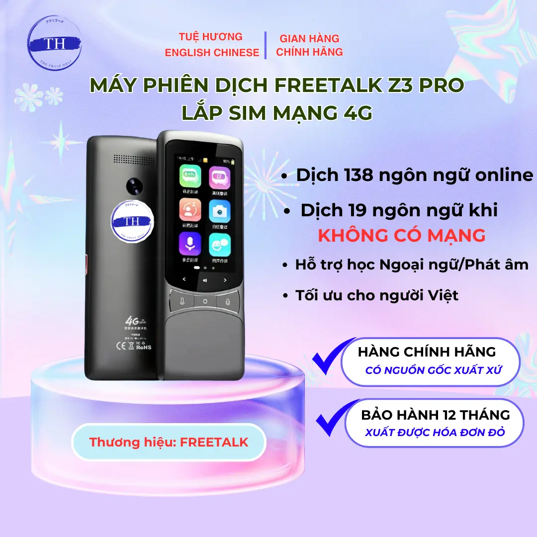 Máy Phiên dịch 138 Ngôn ngữ FREETALK-Không cần mạng-Bảo hành 12 tháng - Có nguồn gốc xuất xứ hàng hóa  Toy Đồ Chơi Bảng Chữ Cái