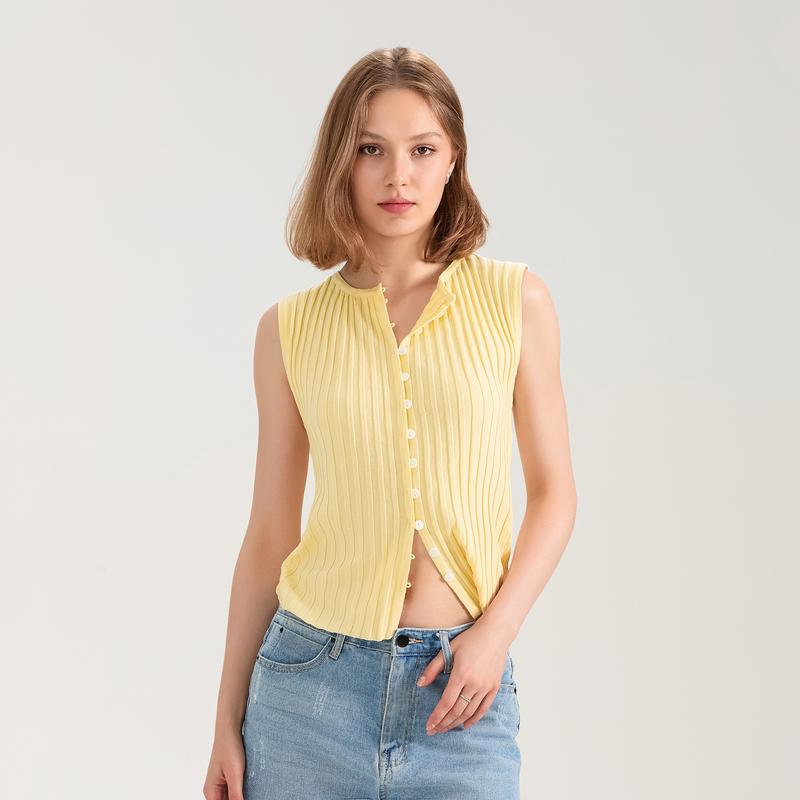 Product Introduction of Women Knit Tank Top, Sleeveless Button Closure SolidFit Summer Casual Vest Streetwear 31