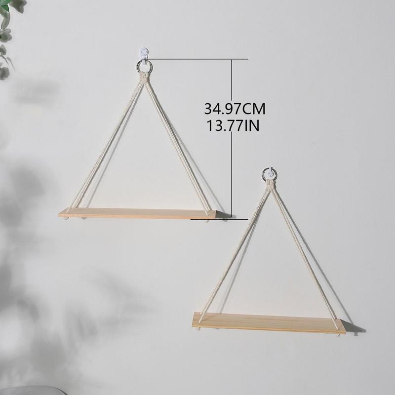 Hanging Wooden Shelves, 2 Counts Boho Hanging Plant Shelf, Floating Farmhouse Rustic Shelf, Room Decor, Summer Gifts Home Interior Decor 6