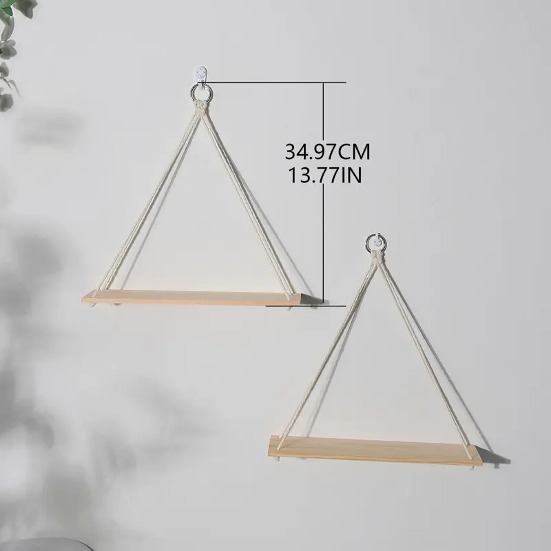 Hanging Wooden Shelves, 2 Counts Boho Hanging Plant Shelf, Floating Farmhouse Rustic Shelf, Room Decor, Summer Gifts Home Interior Decor, Hanging Hook 6