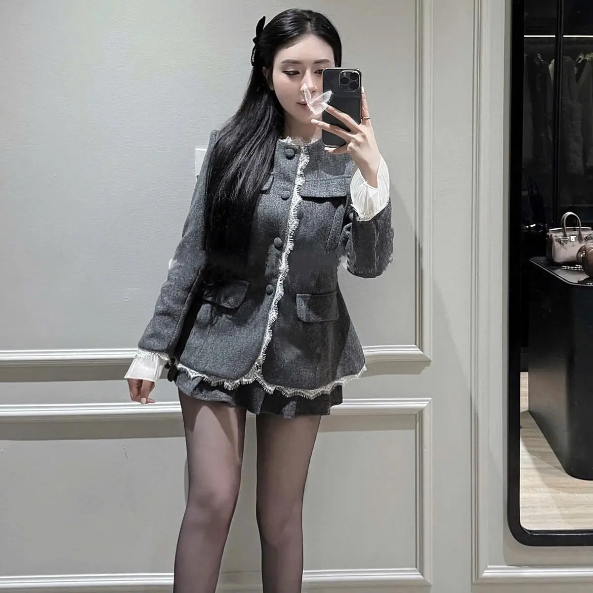 Set Dạ Ép Cúc Bọc Phối Ren Siêu Hót.Hàng Thiết Kế Jaewon Boutique. Nữ Women Dress  m váy dự tiệc đỏ vay xinh