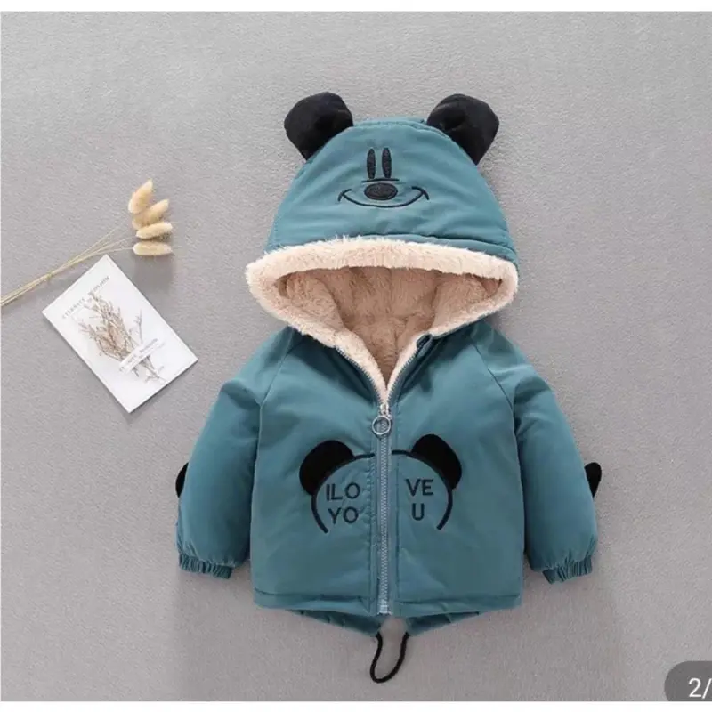 Áo khoác cho bé, áo phao gấu có mũ lót lông cho bé trai bé gái cao cấp ấm áp từ 7-23kg 3