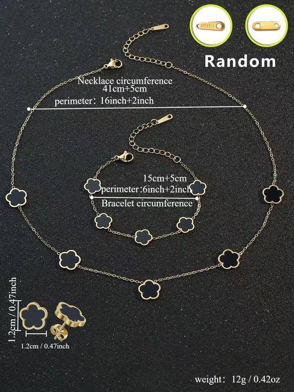 Summer 2024 Flower Design Vintage Jewelry Set, Stud Earrings & Necklace & Chain Bracelet for Party, Daily Clothing Decor, Trendy Clean Girl  Jewellery for Women for Birthday Gift 4