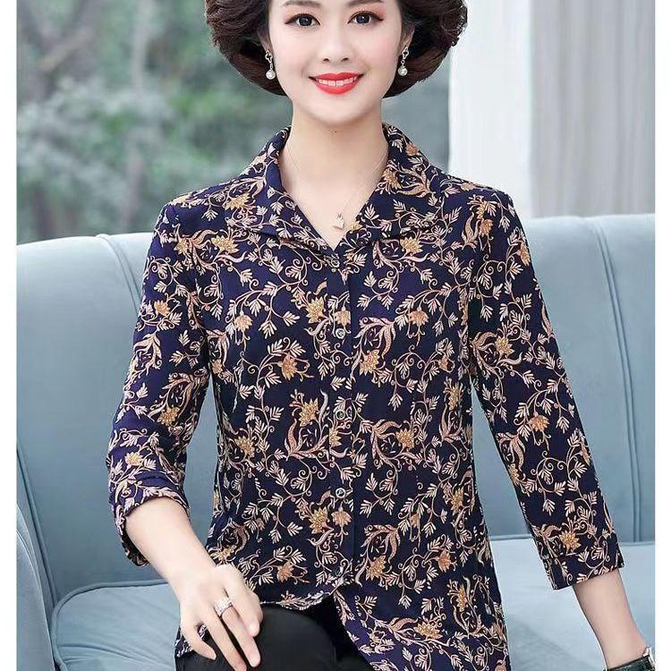 Product Introduction of Áo Sơ Mi Cho Mẹ TRUNG NIÊN, Tay Dài Trung Bình Áo Sơ Mi Hoa Mùa Xuân Mới 2022, Dáng Rộng Vừa Vặn, Áo Cho Bà 3
