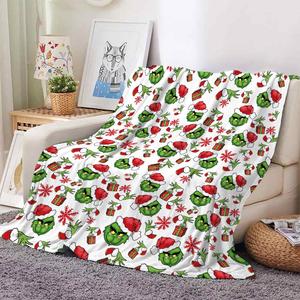 Christmas Themed Blanket, 1 Count Cute Green Strawberry & Letter Pattern Soft Warm Throw Blanket, Air-conditioned Room Blanket, Warm Nap Blanket