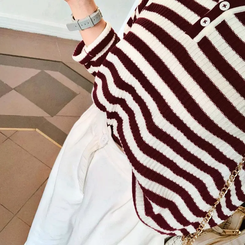 POLO KNIT TOP BLASTER CROP ATASAN RAJUT COMBO STRIPE TONE GARIS 2 WARNA 5