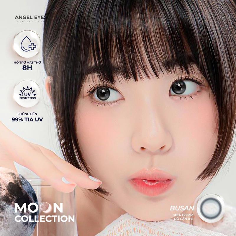 Lens xám có độ cận Angel Eyes BUSAN hiệu ứng loang màu mắt ướt, kính áp tròng xám hiệu ứng trâng khuyết đối xứng filter đang thịnh hành trên tốp tốp | GDia 13.6mm