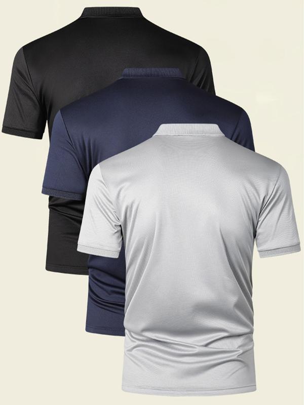 Men's Solid Short Sleeve Polo Shirt, Casual Breathable Half Button Collared Top for Summer, Fashion Men's Clothes for Daily Wear 1