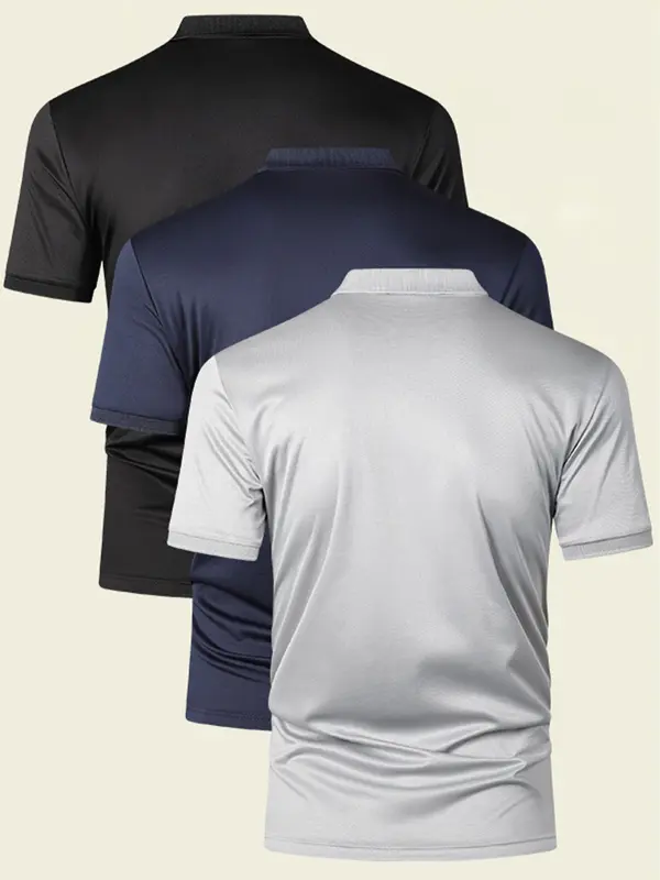 Men's Solid Short Sleeve Polo Shirt, Casual Breathable Half Button Collared Top for Summer, Fashion Men's Clothes for Daily Wear 1