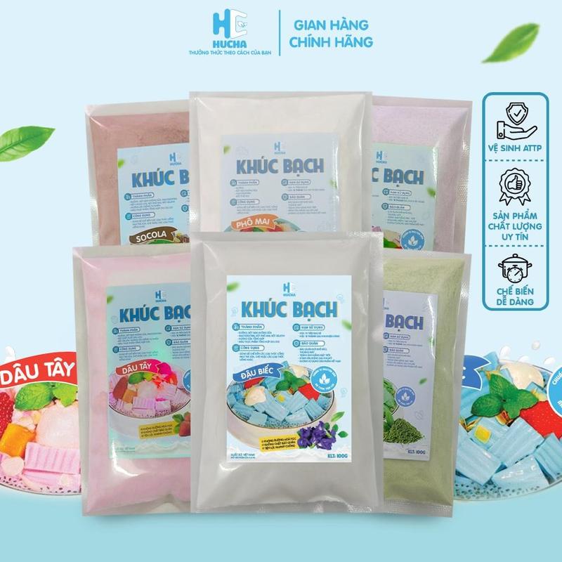Bột khúc bạch gói 100g siêu ngon hấp dẫn 6 vị - Khúc bạch phô mai matcha socola khoai môn dâu đậu biết,nguyên liệu Hucha Chua