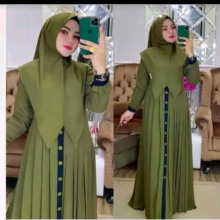 Terbaru Terlaris Gamis Elisa Dress Cringkle Airflow Muslim Nyaman Kancing Kaos (Non Hijab) Kerah Panjang