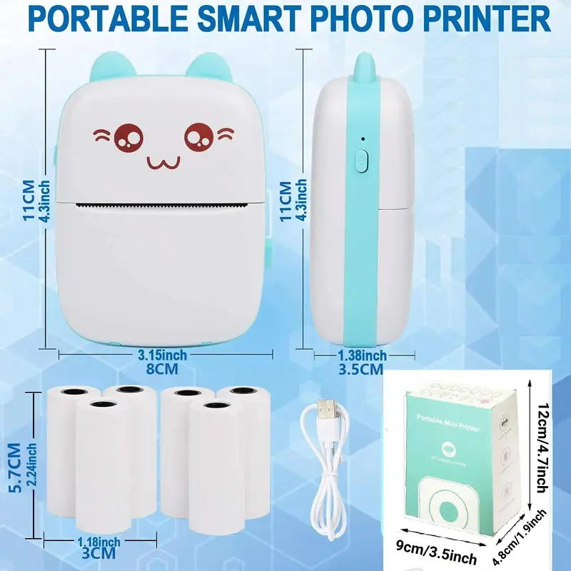 Durable Cute Cartoon Design Portable Thermal Printer, Mobile Wireless Label Printer, Thermal Printer for Ios & Android Smart Phone, Mini Photo Printer Sticker Printer, School Essentials, Thanksgiving Christmas Gift Set Digital Marketing Starter Kit 1