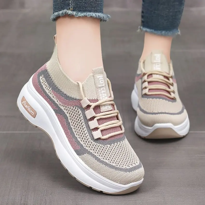 Giày lười nữ độn đế 5 phân ôm chân thoáng khí giày slipon nữ 2024
