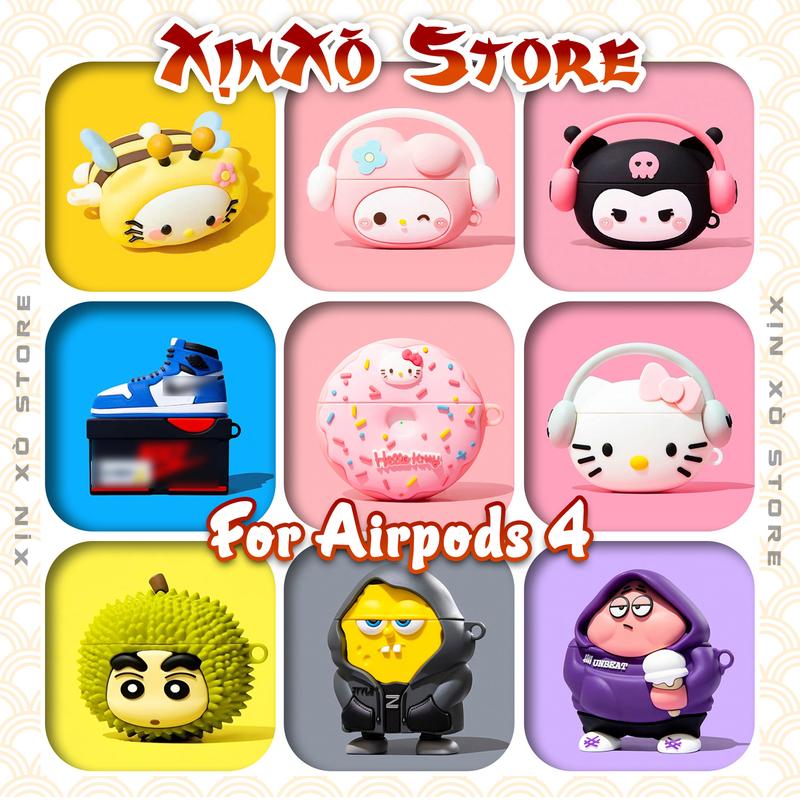 Vỏ ốp Airpod 4 3 2 Pro Pro 2 Case Airpods Silicon 3D kèm móc khóa - XỊN XÒ Store