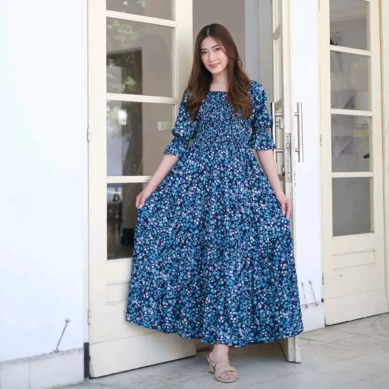 GUMI LENGAN MOTIF/DRESS SMOKE PREMIUM/KOREAN DRESS/DRESS BALI VIRAL 4