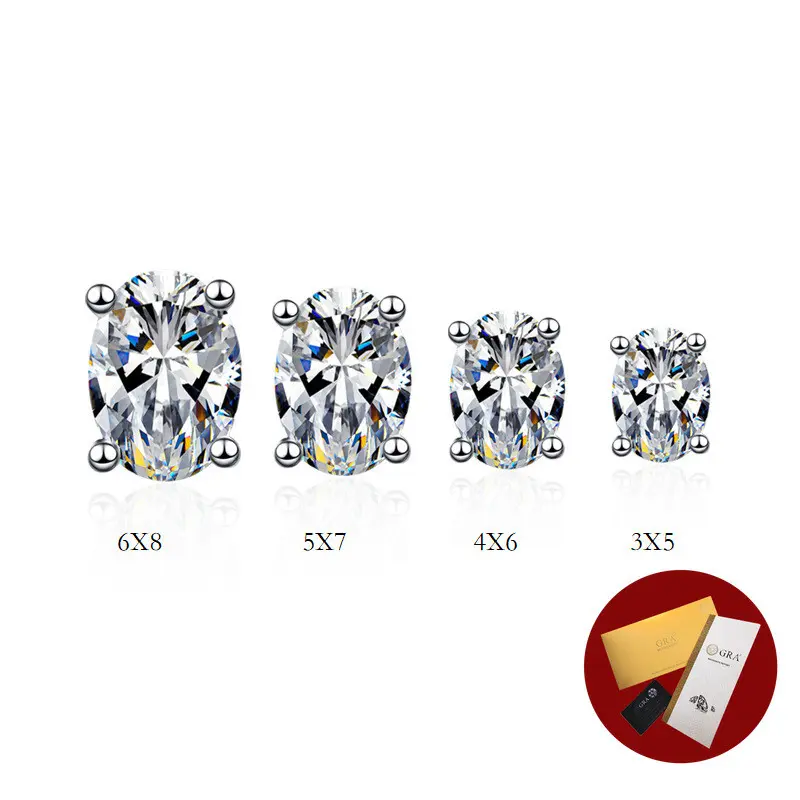 (With Gra Certificate) S925 Silver White Diamond Stud Earrings Oval Egg-Shaped Moissanite Earrings