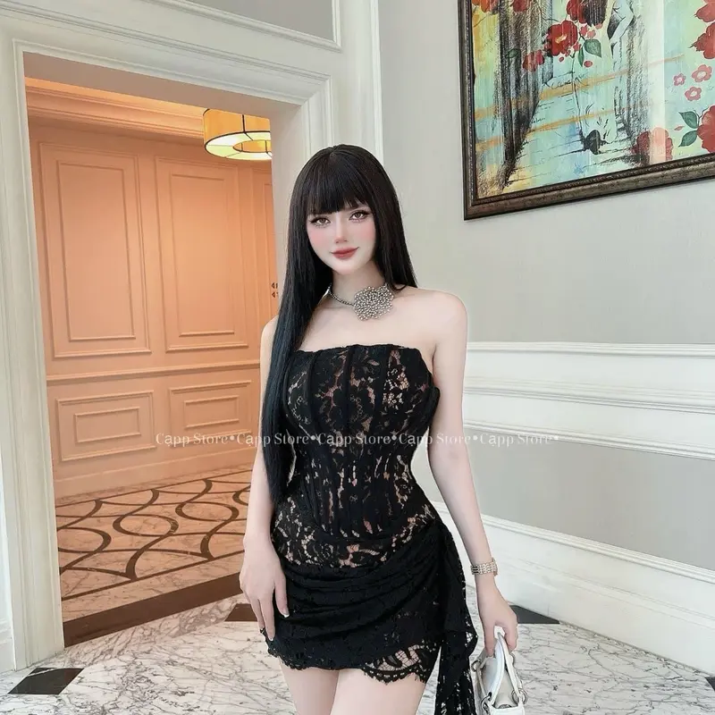 Đầm ren cúp ngực chiết eo đuôi phồng tôn dáng 3
