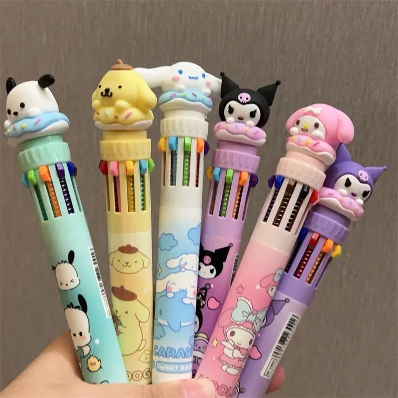 Bút bi 10 màu hoạ tiết hoạt hình dễ thương bìa  cứng