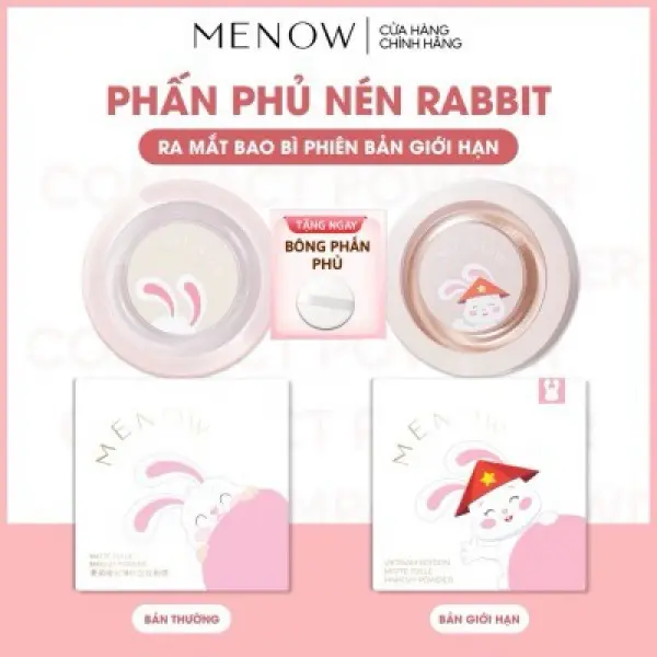 [PHẤN PHỦ MENOW CHÍNH HÃNG] Phấn Phủ nén kiềm dầu, chống nước, che phủ hoàn hảo MENOW Rabit Compact Powder 8.5g 0