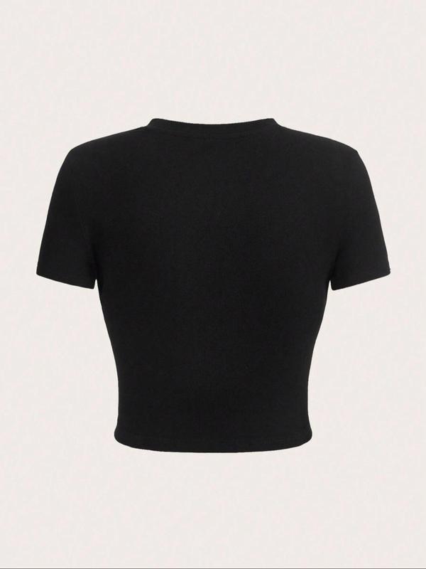 Women's Letter Print Round Neck Crop Tee, Fashion Casual Tight-fitting Short Sleeve T-shirt for Daily Wear, Ladies Summer Clothes 1
