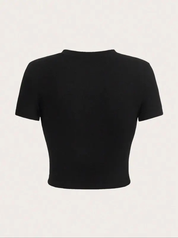 Women's Letter Print Round Neck Crop Tee, Fashion Crew Neck Short Sleeve T-Shirt, Ladies Clothes for All Seasons 1